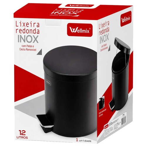 Lixeira com pedal 12 litros inox preta Lixeira com pedal 12 litros inox preta