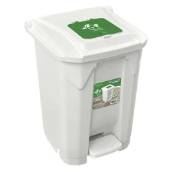 Lixeira com pedal e rodinha 60 litros click branca Arqplast