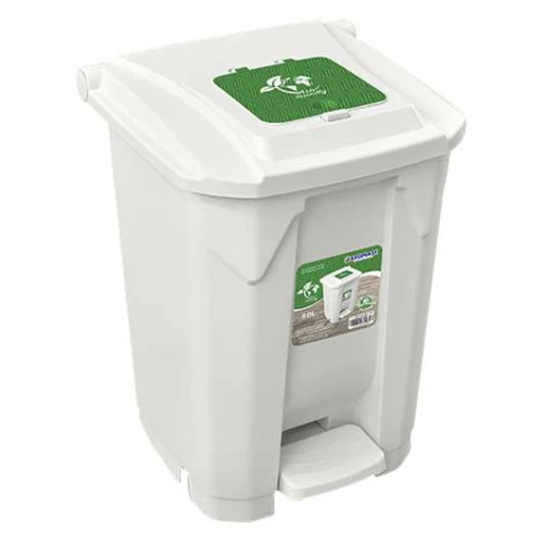 Lixeira com pedal e rodinha 60 litros click branca Arqplast