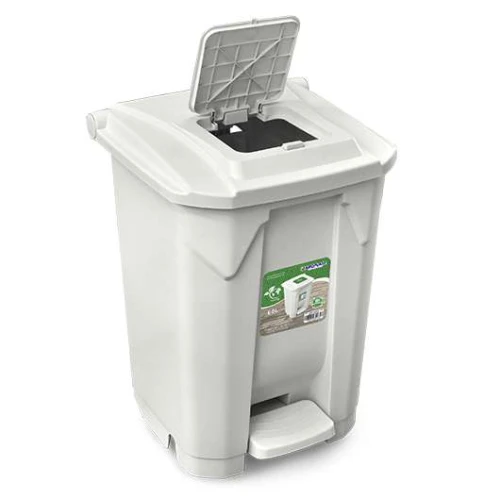 Lixeira com pedal e rodinha 60 litros click branca Arqplast