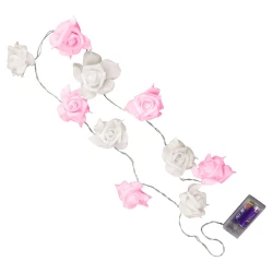 Luminária cordão com led flor branca e rosa 02 metros à pilha