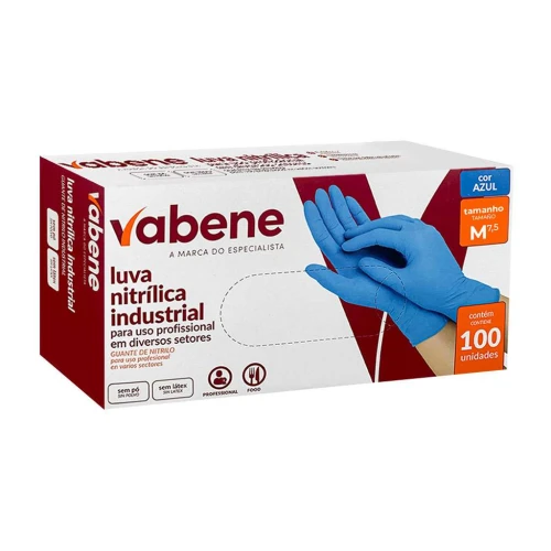 Luva descartável nitrílica sem pó com 100 unidades tamanho M Vabene