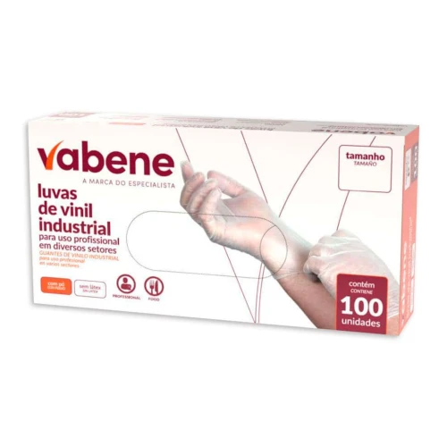 Luva descartável vinil transparente sem pó tamanho M com 100 unidades Vabene Luva descartável vinil transparente sem pó tamanho M com 100 unidades Vabene