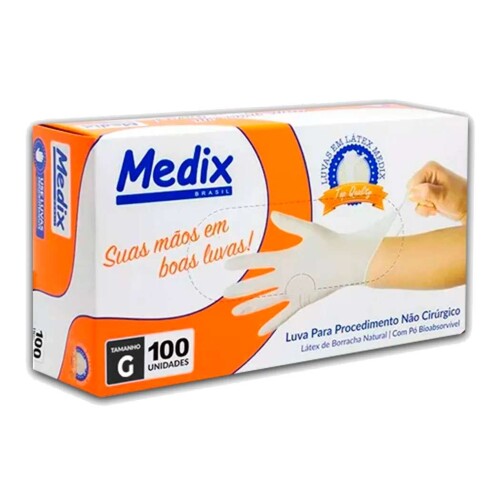 Luva latex com amido G com 100 unidades Luva latex com amido G com 100 unidades
