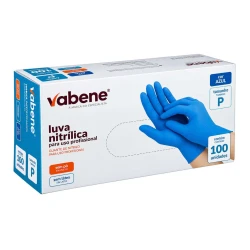 Luva nitrílica azul sem pó P com 100 unidades Vabene