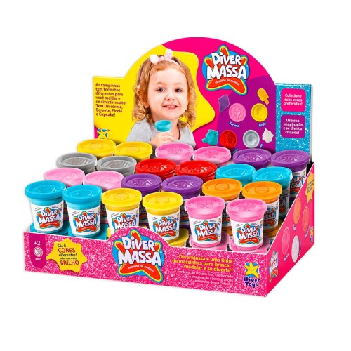 Massa de modelar 50g tampa forminha glitter Diver Toys