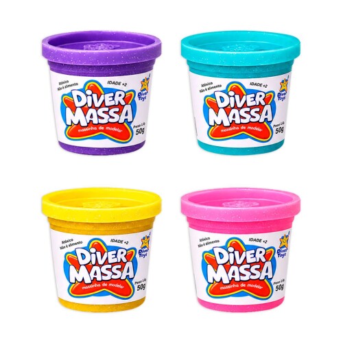 Massa de modelar 50g tampa forminha glitter Diver Toys