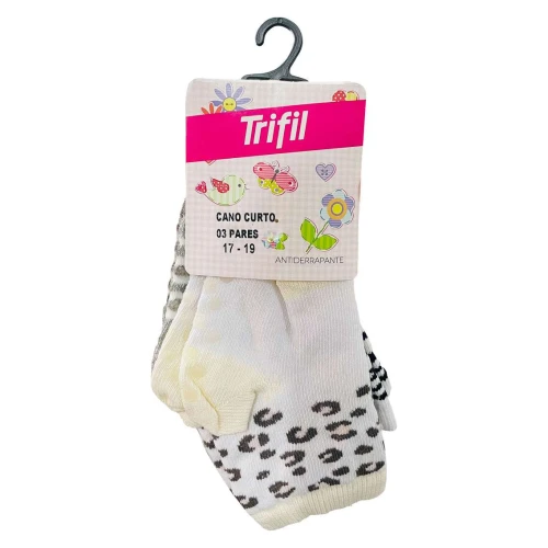 Meia bebê menina cano curto com 03 pares 17 ao 19 sortido Trifil