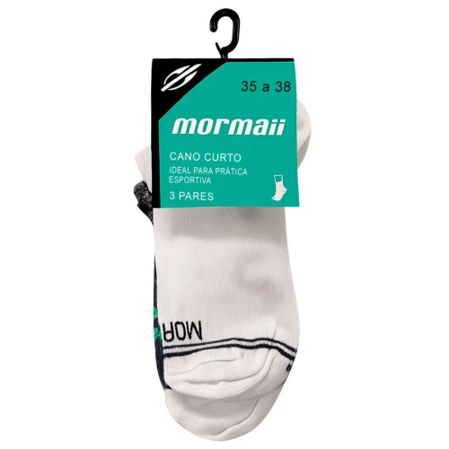Meia esportiva Mormaii cano curto com 03 unidades 35/38 branca e cinza
