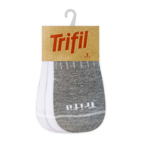 Meia esportiva cano curto com 03 unidades tamanho 33 ao 38 branca e cinza Trifil