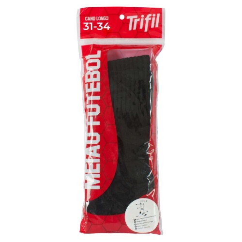 Meião de futebol juvenil pequeno 31 ao 34 preto Trifil