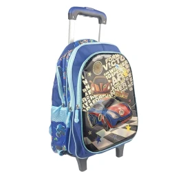 Mochila com rodinha carros azul 39x28cm