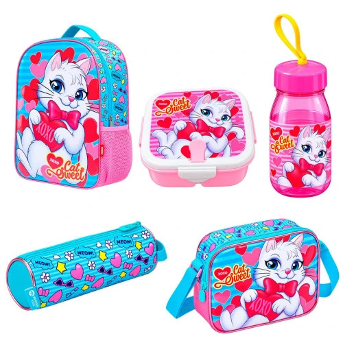 Mochila infantil gatinha e lancheira 43x30cm 6 peças Mochila infantil gatinha e lancheira 43x30cm 6 peças