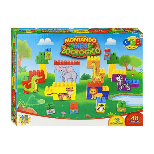 Monte brinque blocos Meu Zoológico com 48 peças GGBplast