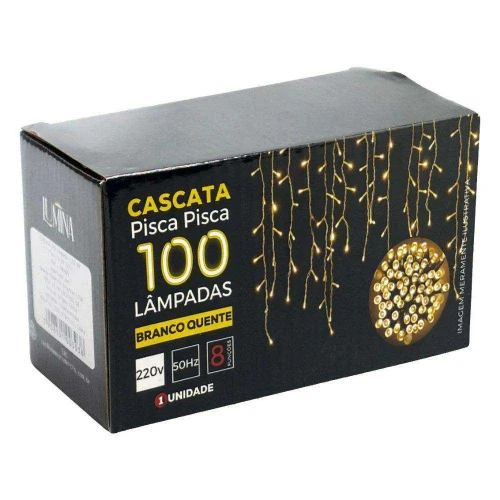 Natal pisca pisca cascata com 100 lâmpadas led branco quente 1,9mt Newway Natal pisca pisca cascata com 100 lâmpadas led branco quente 1,9mt Newway
