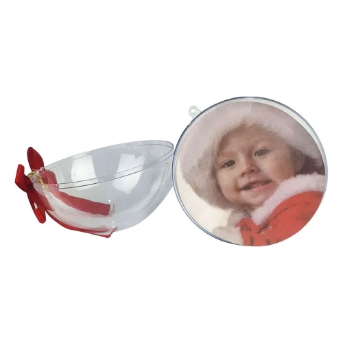 Natal bola acrílica para foto 10cm com laço Natal bola acrílica para foto 10cm com laço