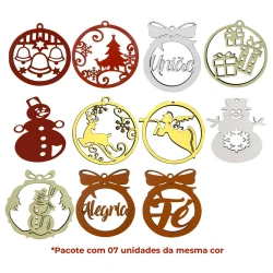 Natal bola decorativa de mdf 07cm com 07 unidades sortidas