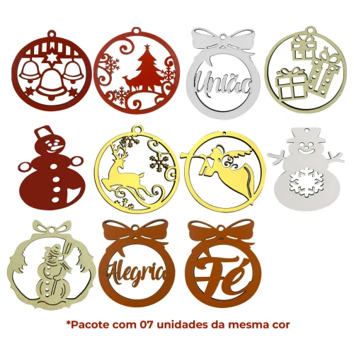 Natal bola decorativa de mdf 07cm com 07 unidades sortidas