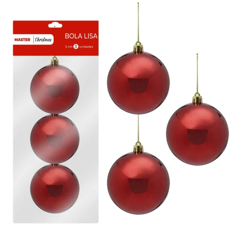 Natal bola lisa 5cm com 03 unidades sortidas Rio Master