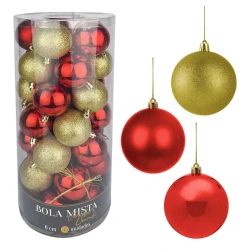 Natal bola mista dourada/vermelha 6cm com 35 unidades Rio Master