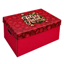 Natal caixa baú com tampa Feliz Natal 45x28x20cm
