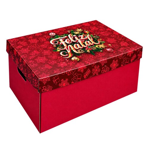 Natal caixa baú com tampa Feliz Natal 45x28x20cm Natal caixa baú com tampa Feliz Natal 45x28x20cm
