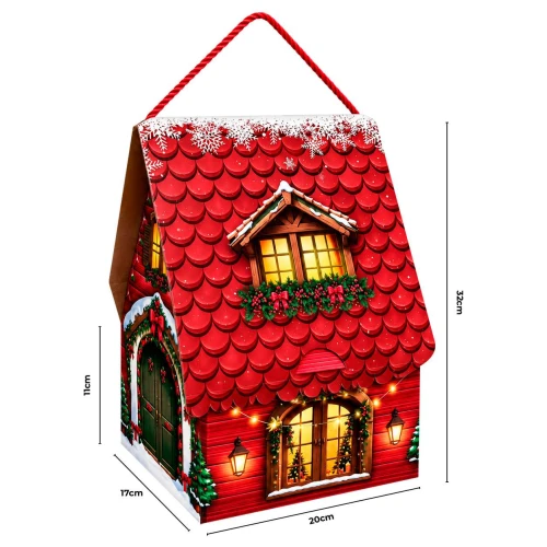 Natal caixa chalé com corda 17x20x11x32cm
