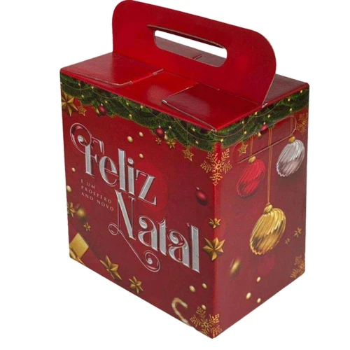 Natal caixa de papelão com alça decorada 22c15x26cm