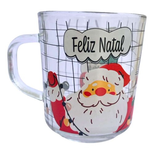 Natal caneca de vidro 250 litros decorada