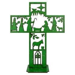 Natal enfeite MDF cruz com presépio 24,5cm sortido