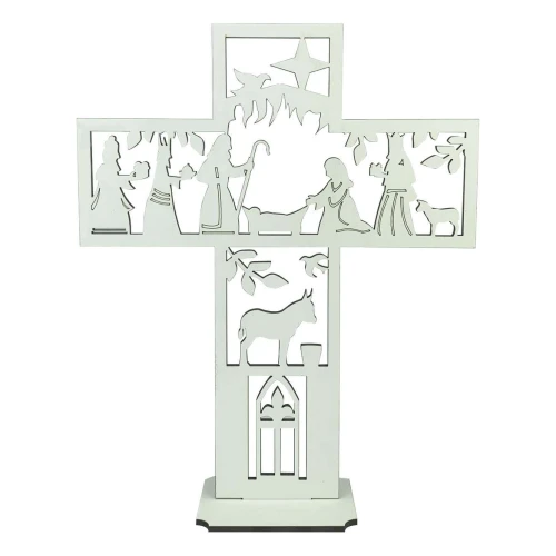 Natal enfeite MDF cruz com presépio 24,5cm sortido