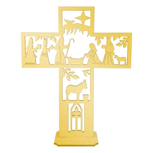 Natal enfeite MDF cruz com presépio 24,5cm sortido