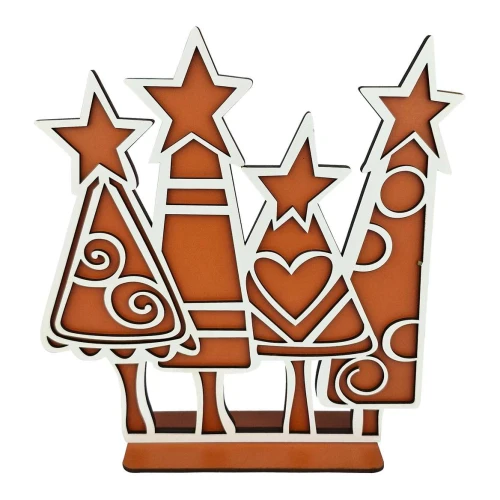 Natal enfeite MDF quarteto árvores 27,5cm sortido