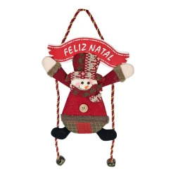Natal enfeite boneco com placa feliz natal 19x38cm Rio Master