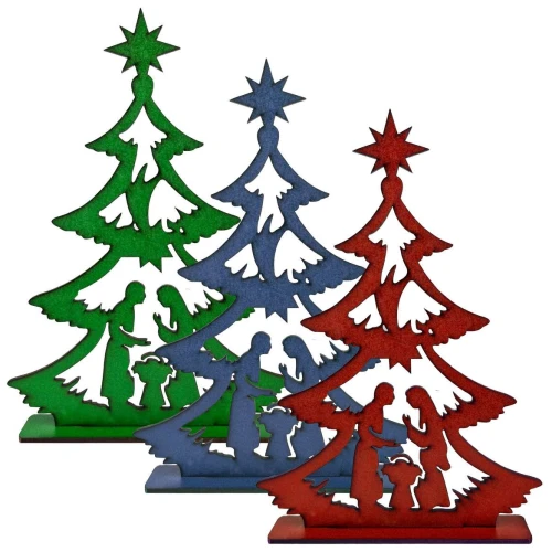 Natal enfeite de mdf árvore com presépio 23,5cm sortidas