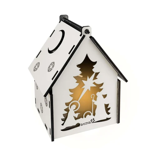 Natal enfeite de mdf casa pinheiro com vela 13,5cm