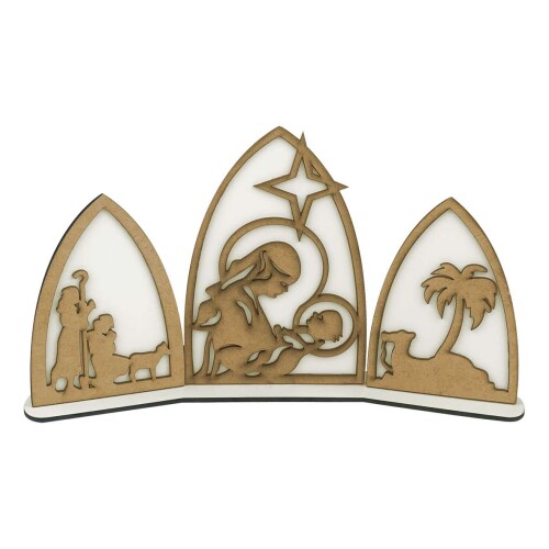 Natal enfeite de mdf presépio triplo 17x30cm