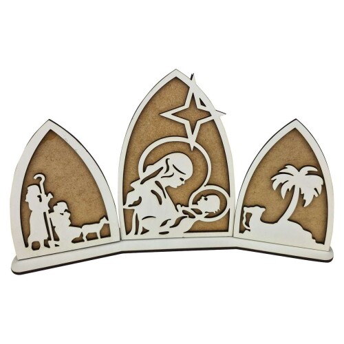 Natal enfeite de mdf presépio triplo 17x30cm