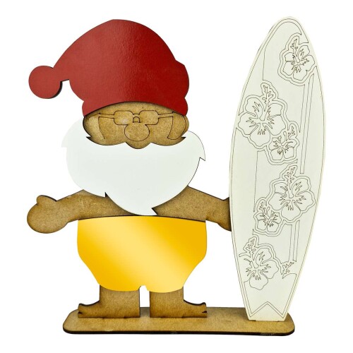 Natal enfeite mdf Papai Noel Surfista 26cm sortido