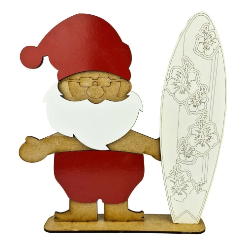 Natal enfeite mdf Papai Noel Surfista 26cm sortido