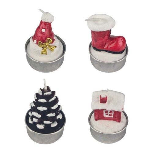 Natal enfeite vela decorada com 04 unidades 5x6cm sortida
