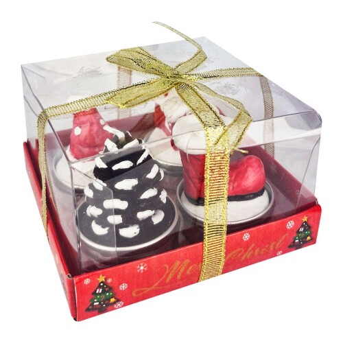 Natal enfeite vela decorada com 04 unidades 5x6cm sortida