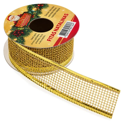 Natal fita aramada 2,5x270cm vermelho-dourado Natal fita aramada 2,5x270cm vermelho-dourado