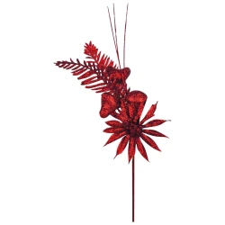 Natal flor pick com passáros gliter 25cm sortido Rio Master
