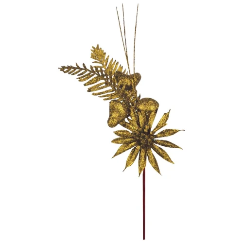 Natal flor pick com passáros gliter 25cm sortido Rio Master