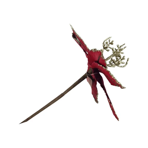 Natal flor pick gliter vermelho 16cm RMT9125 Rio Master