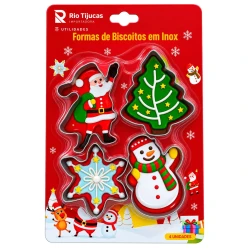 Natal forma molde para biscoito inox 04 unidades 8cm