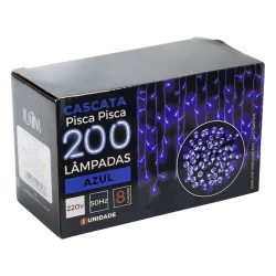 Natal pisca pisca cascata 200 lâmpadas led azul 3,8m Newway