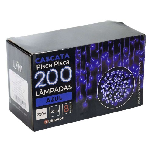 Natal pisca pisca cascata 200 lâmpadas led azul 3,8m Newway