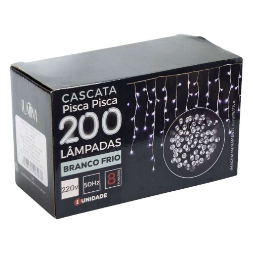 Natal pisca pisca cascata 200 lâmpadas led branco frio 3,8m Newway